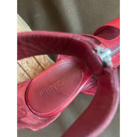JIMMY CHOO Novice Red Leather Wedge Sandal Front Zip INDIE SLEAZE Size 8 Shoes - Picture 3 of 5